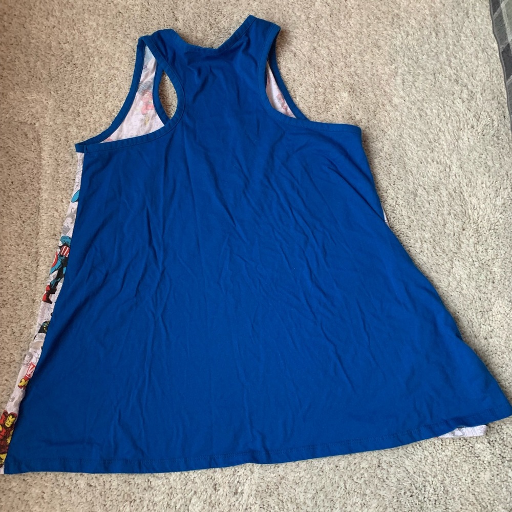 🎇🎆3for$9 Marvel x Disney Racerback tank; L;heroes on front, blue back. - Picture 3 of 4